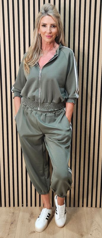 Zip Front Stripe Tracksuit – Khaki