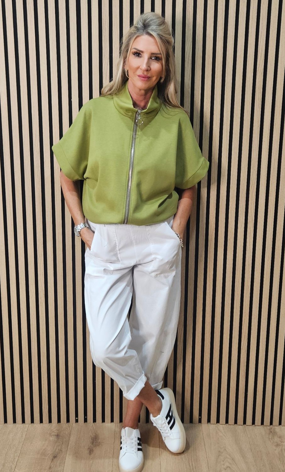 Cropped Zip-Up Jacket - Lime