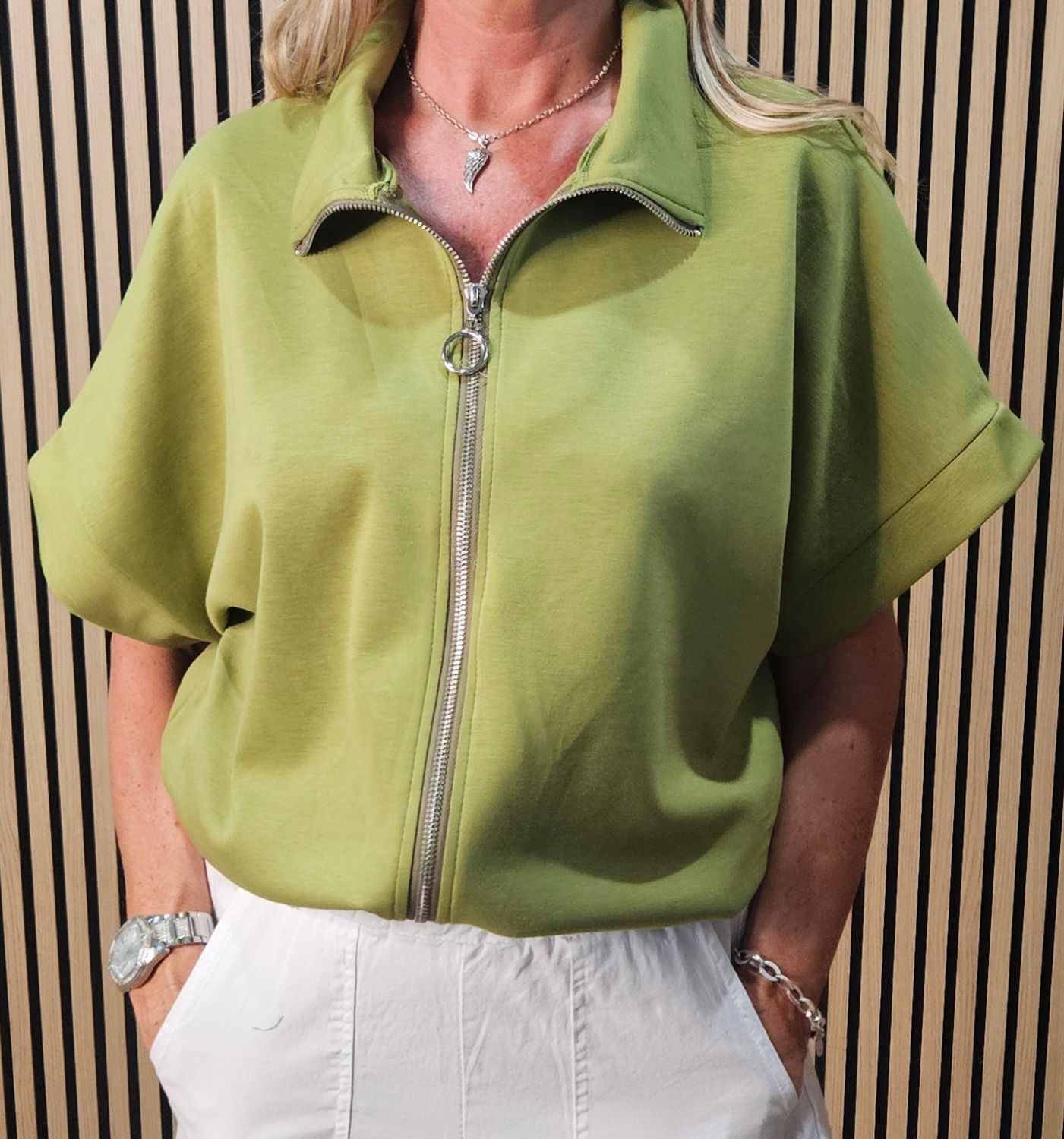 Cropped Zip-Up Jacket - Lime