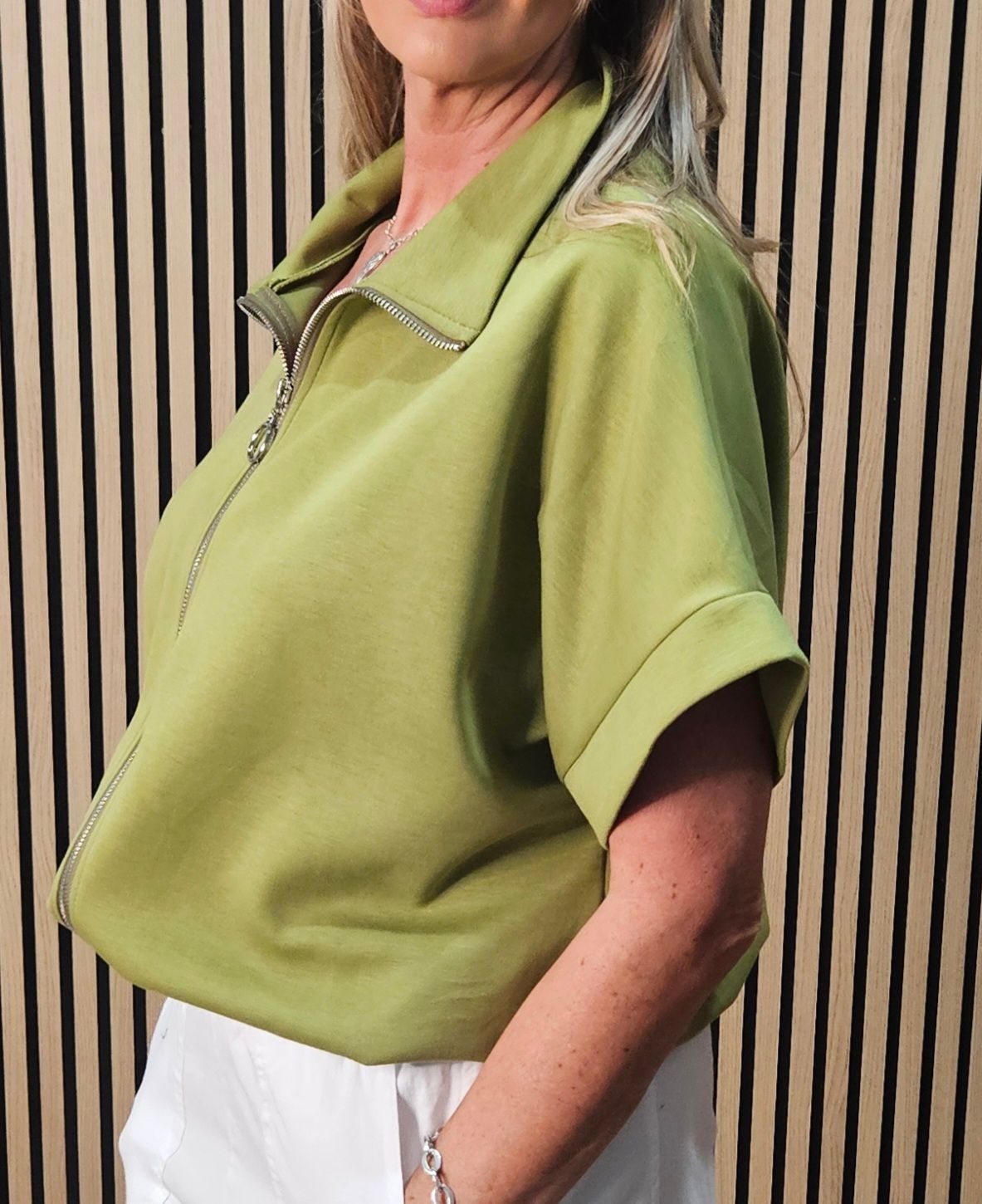 Cropped Zip-Up Jacket - Lime