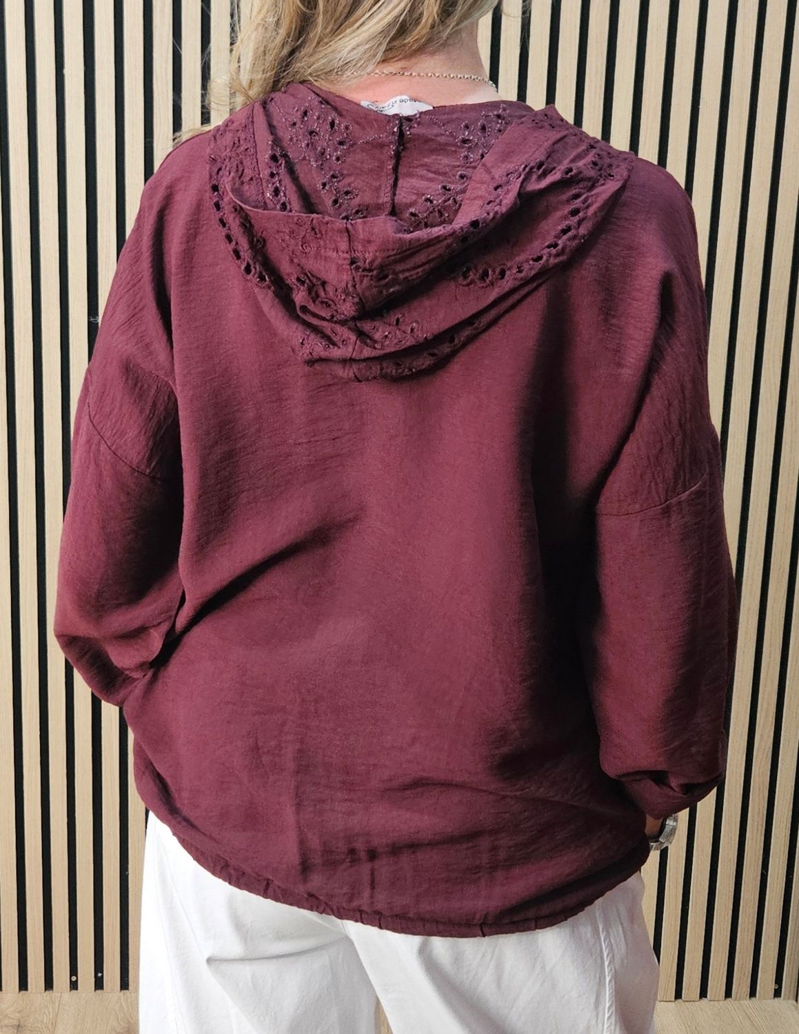 Broderie Hooded Shirt – Oxblood