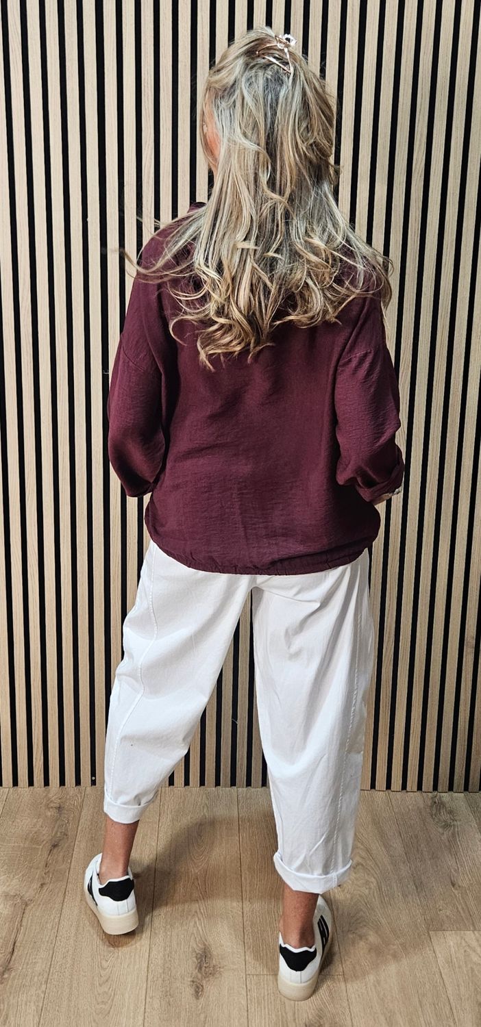 Broderie Hooded Shirt – Oxblood