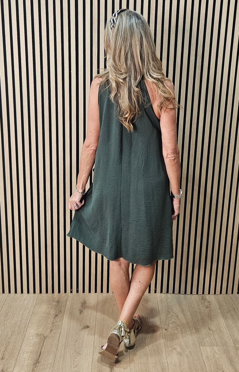 Layered Frill Swing Dress – Khaki