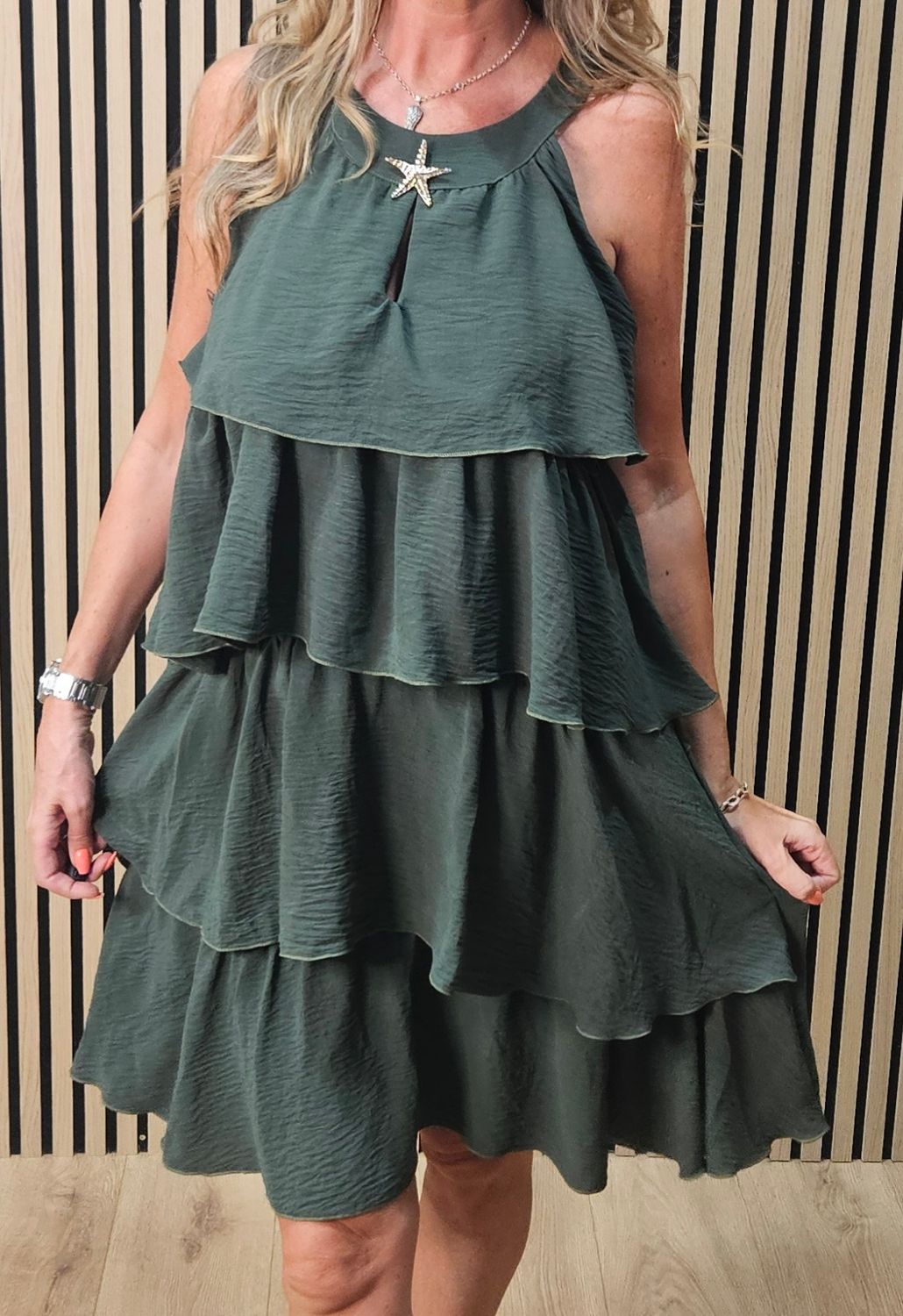 Layered Frill Swing Dress – Khaki