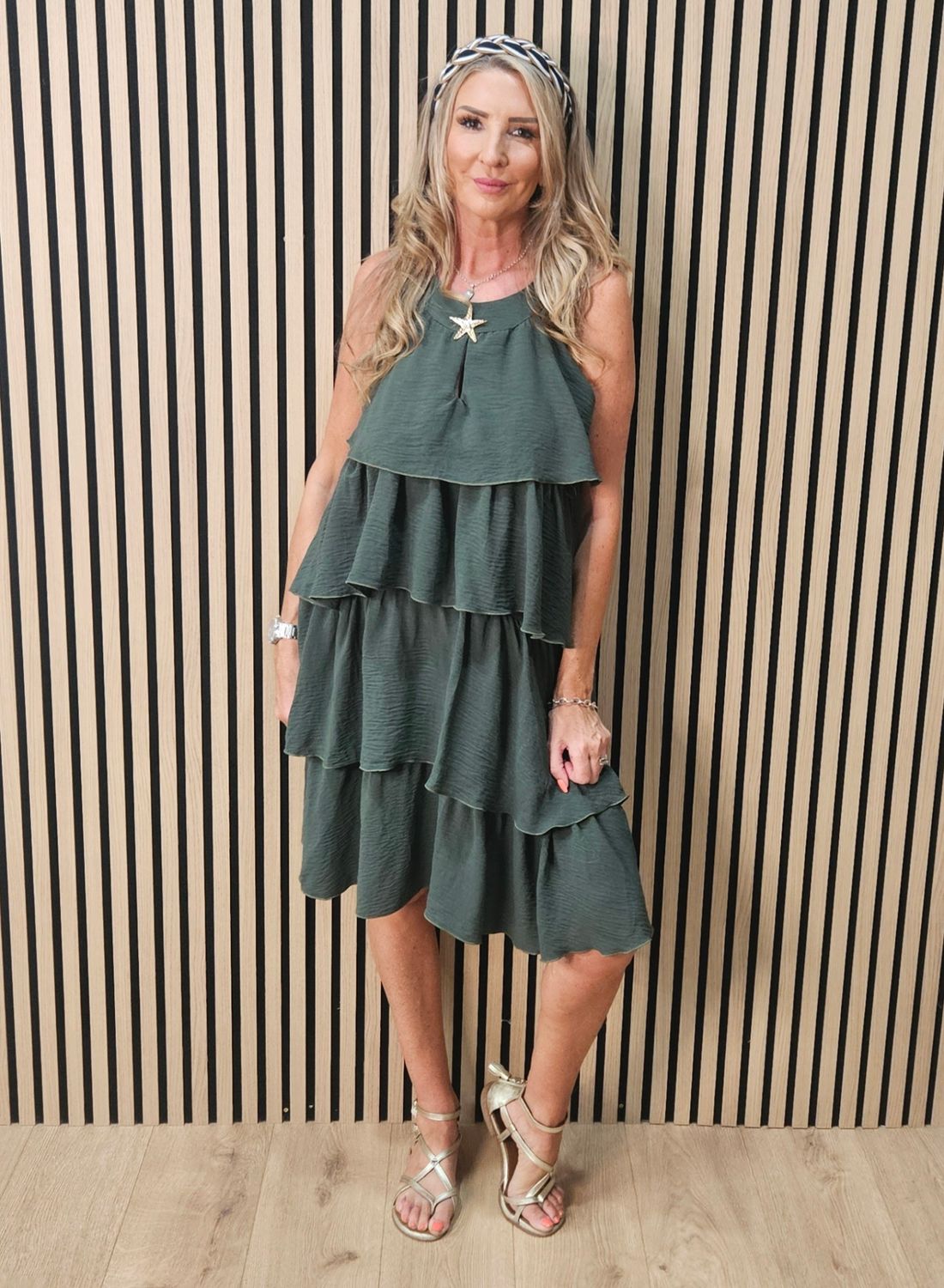 Layered Frill Swing Dress – Khaki