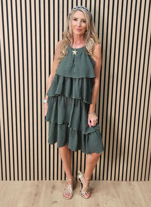 Layered Frill Swing Dress – Khaki
