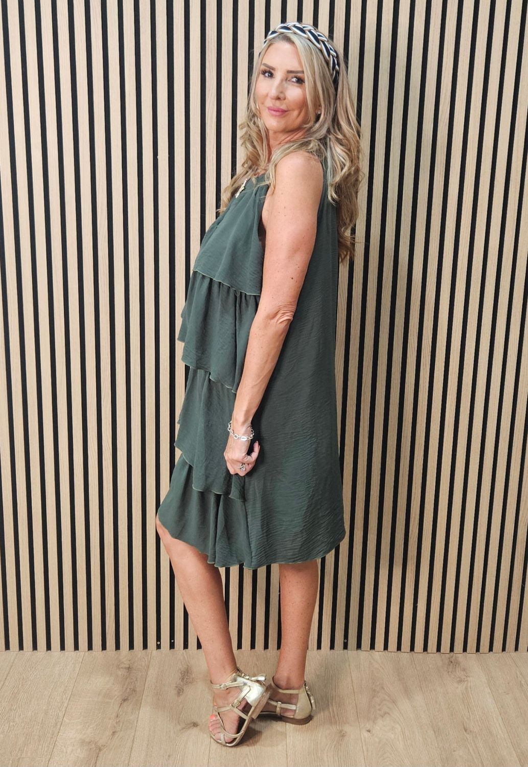 Layered Frill Swing Dress – Khaki
