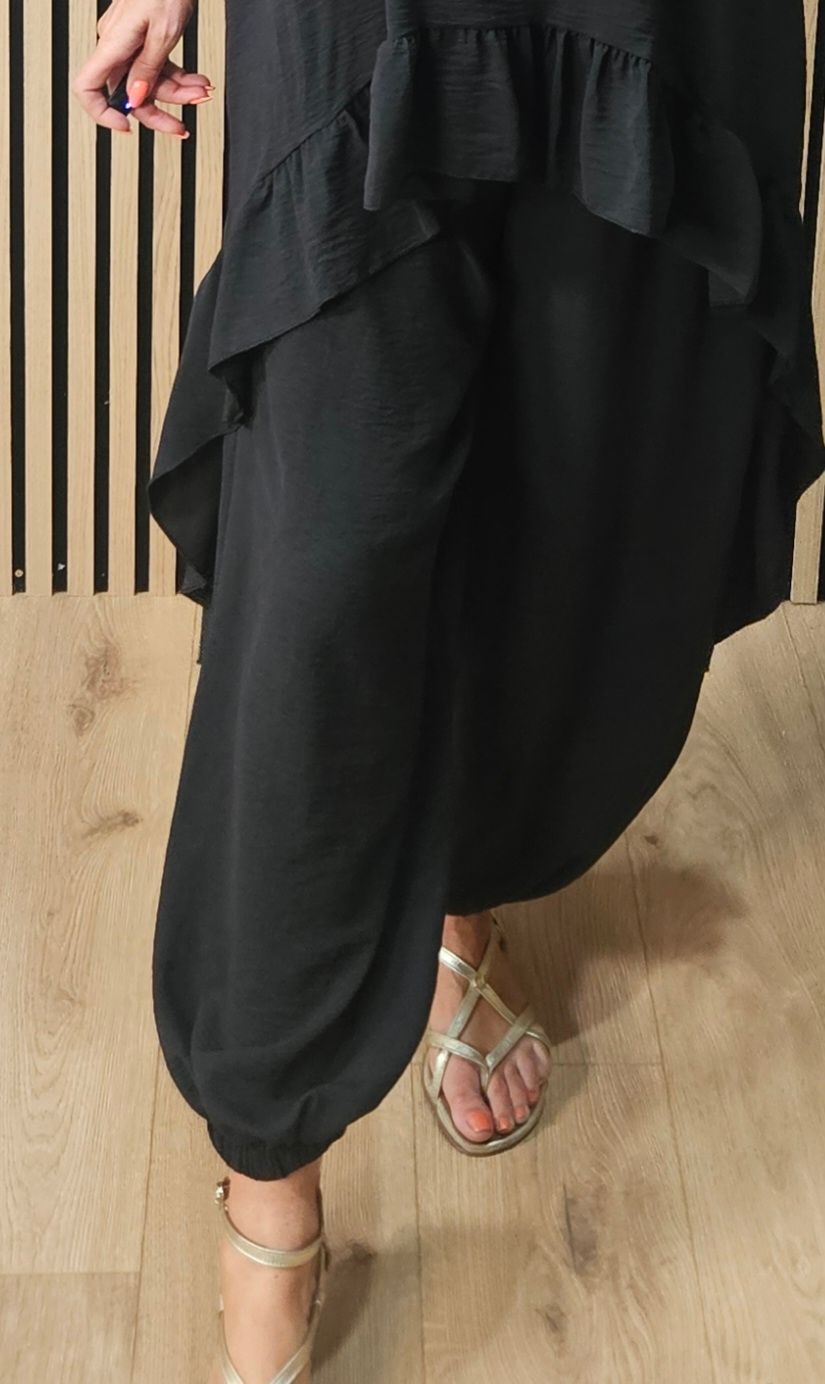 Charlie Frill Tunic &amp; Harem Trouser Co-Ord Set – Black