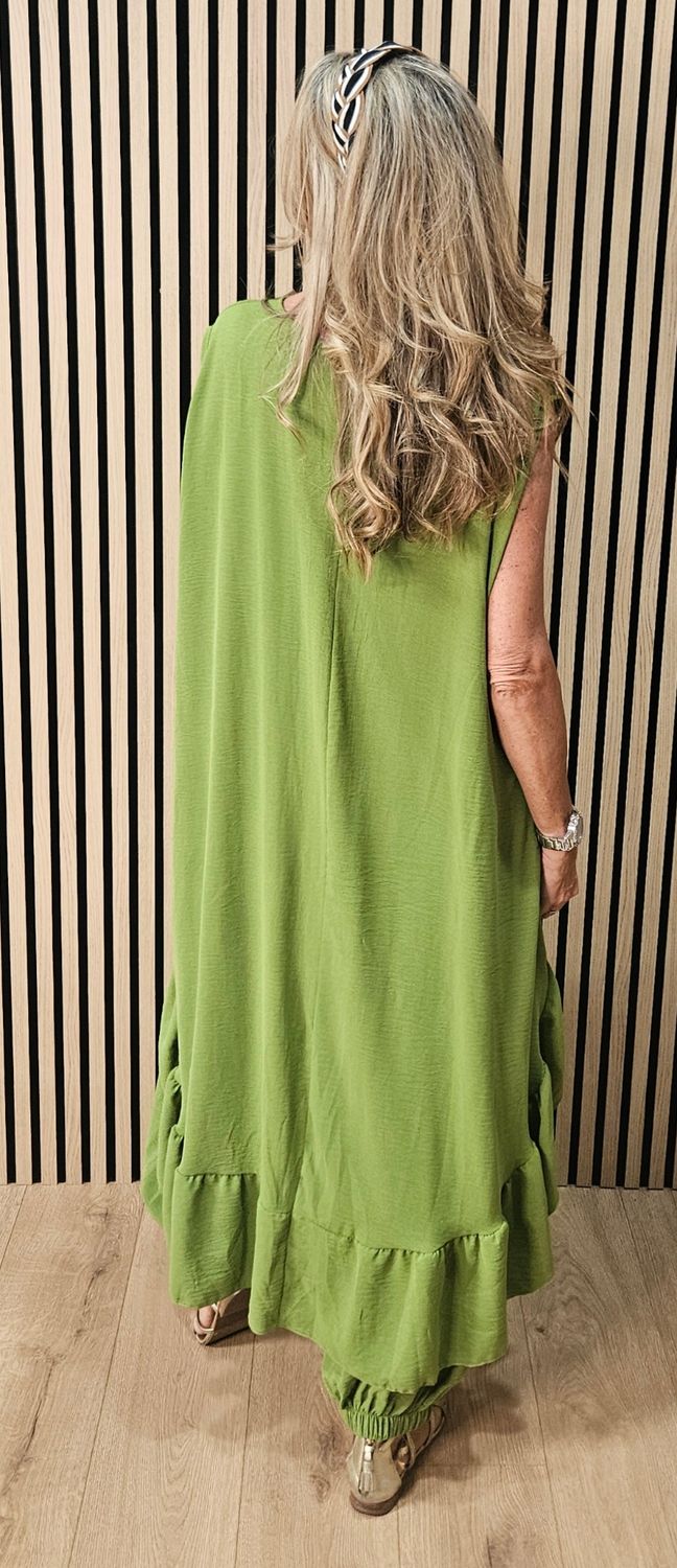 Charlie Frill Tunic &amp; Harem Trouser Co-Ord Set - Lime