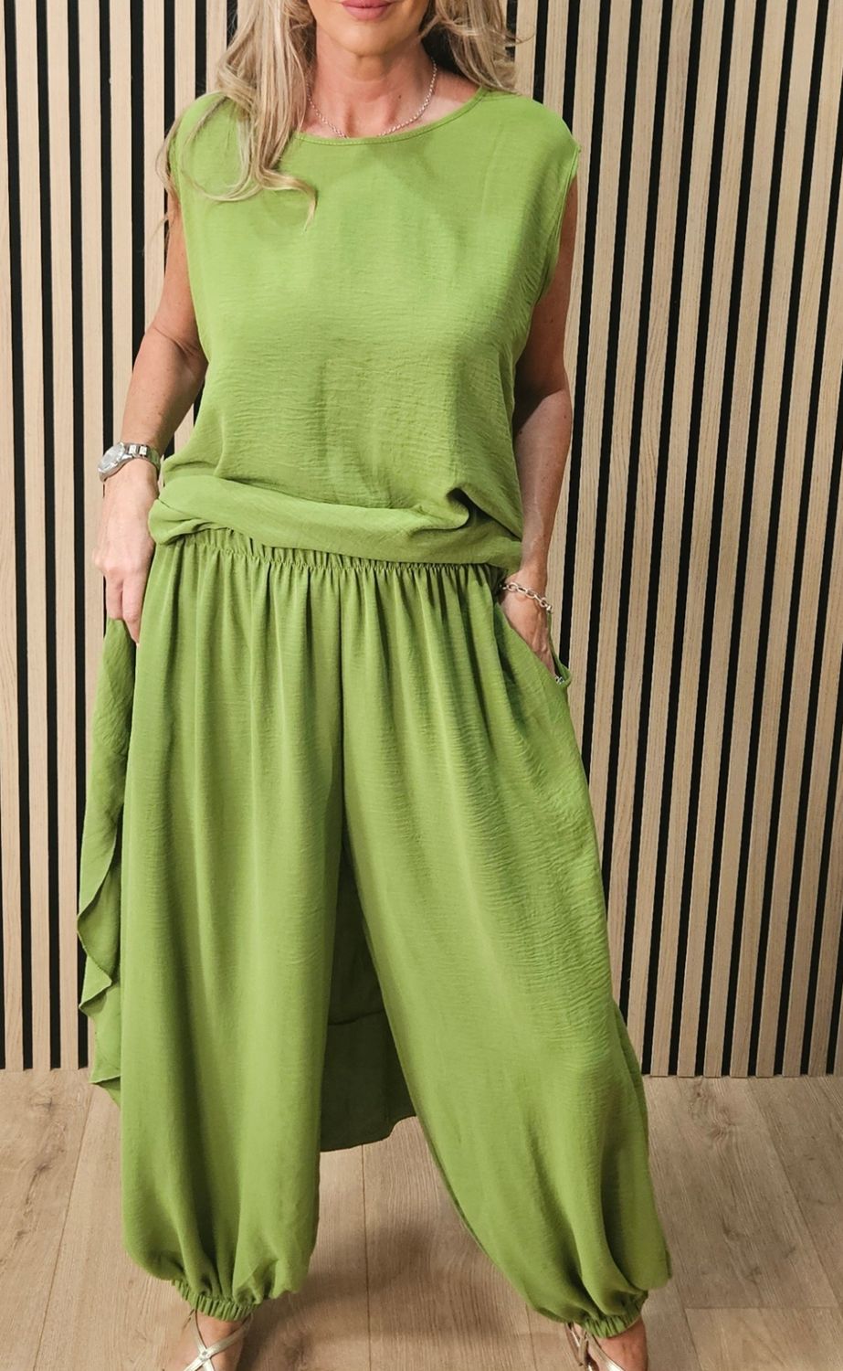 Charlie Frill Tunic &amp; Harem Trouser Co-Ord Set - Lime