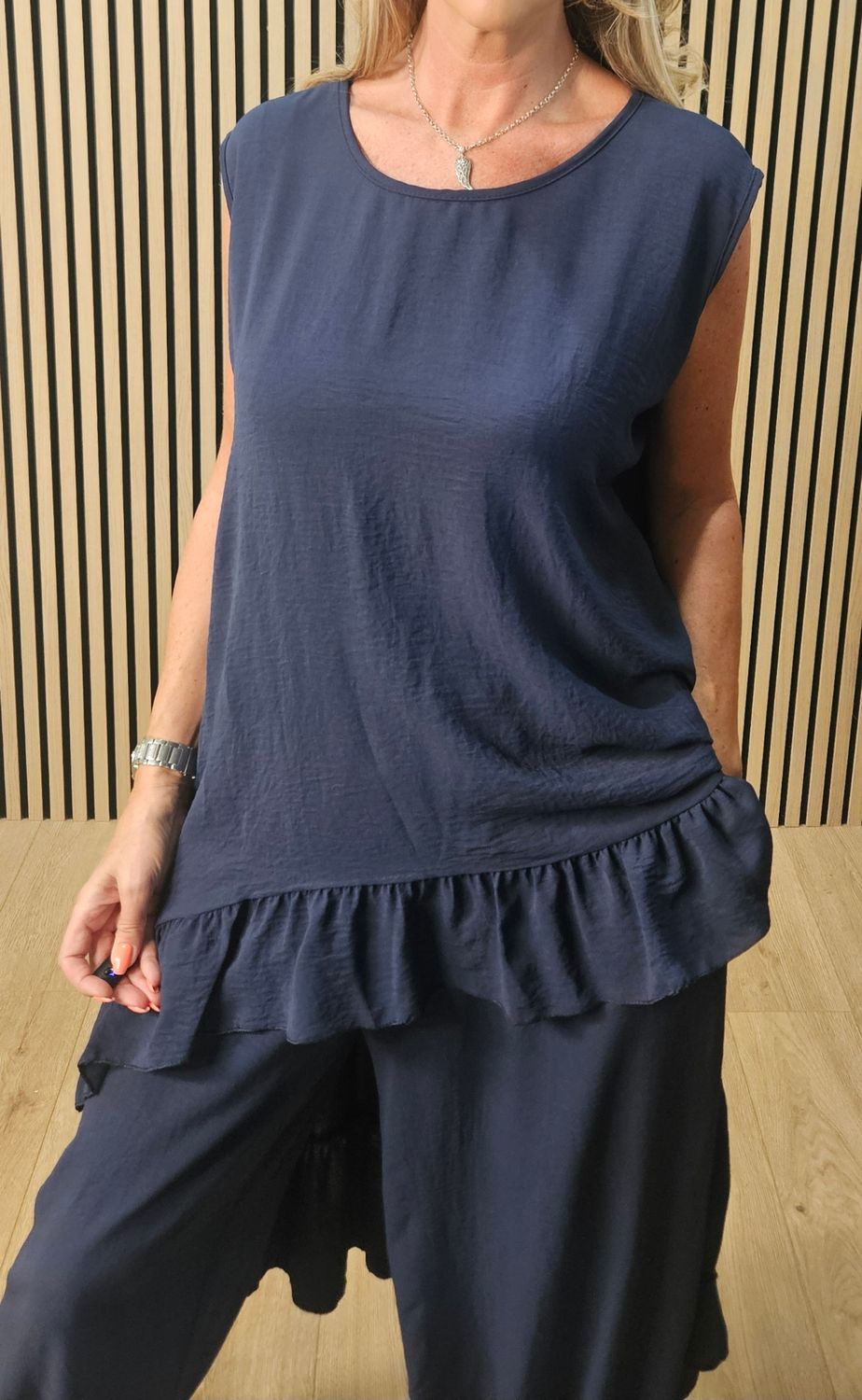 Charlie Frill Tunic &amp; Harem Trouser Co-Ord Set - Navy