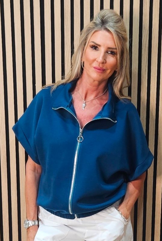 Cropped Zip-Up Jacket – Petrol
