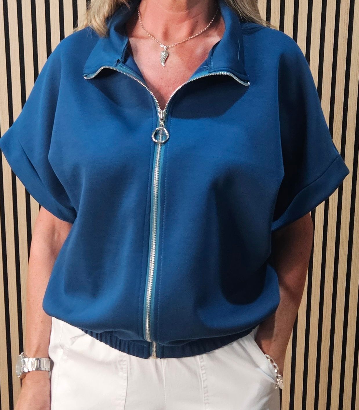Cropped Zip-Up Jacket – Petrol