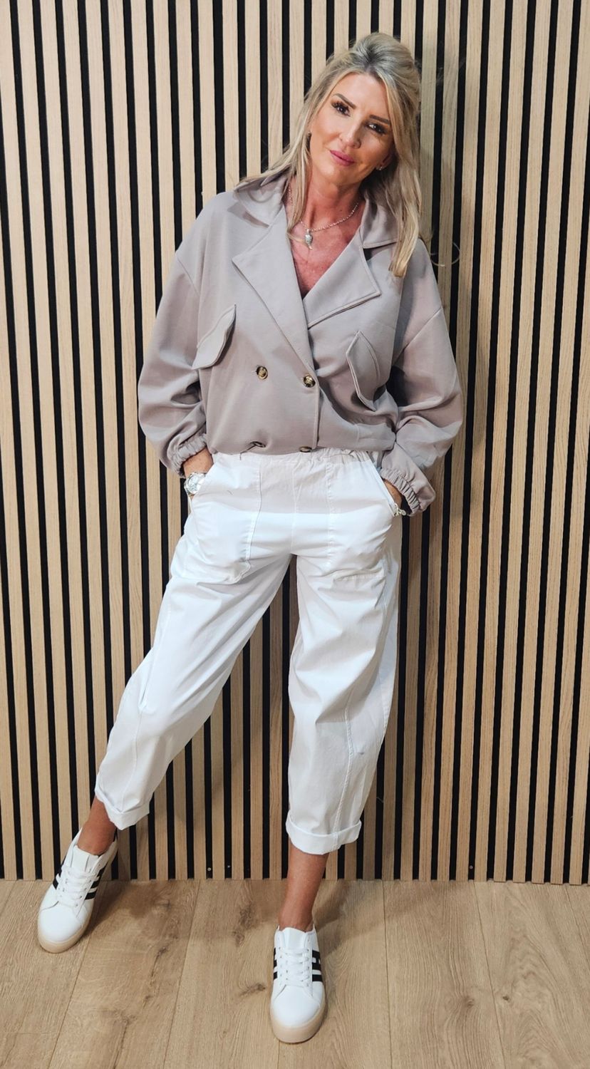 Double Breasted Soft Touch Jacket – Stone
