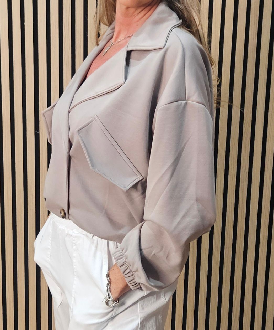 Double Breasted Soft Touch Jacket – Stone