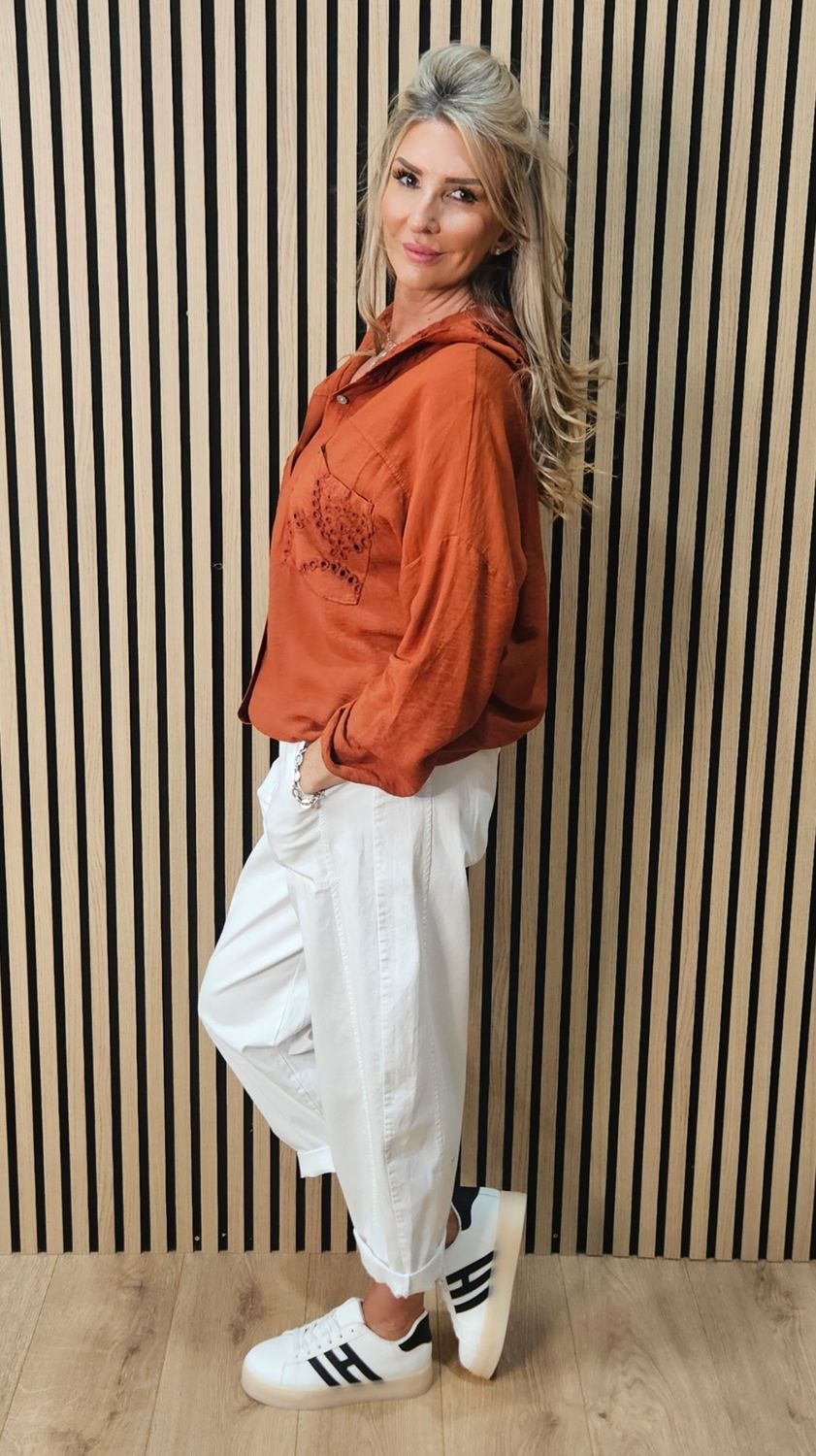Broderie Hooded Shirt – Rust