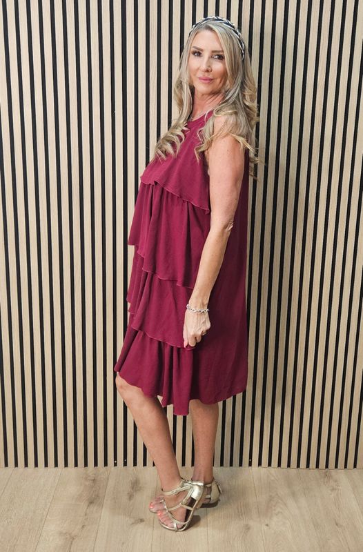 Layered Frill Swing Dress – Oxblood