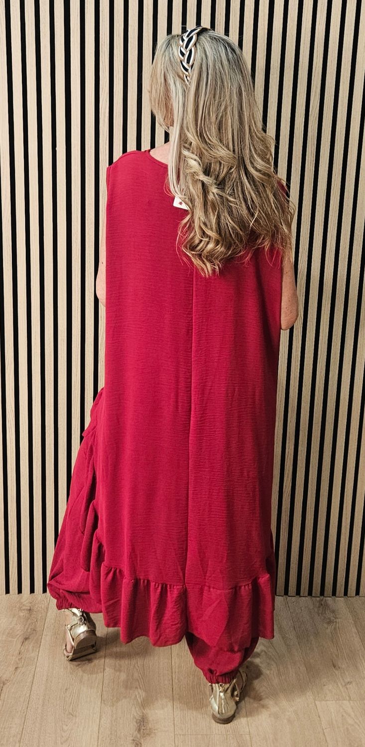 Charlie Frill Tunic &amp; Harem Trouser Co-Ord Set – Cherry