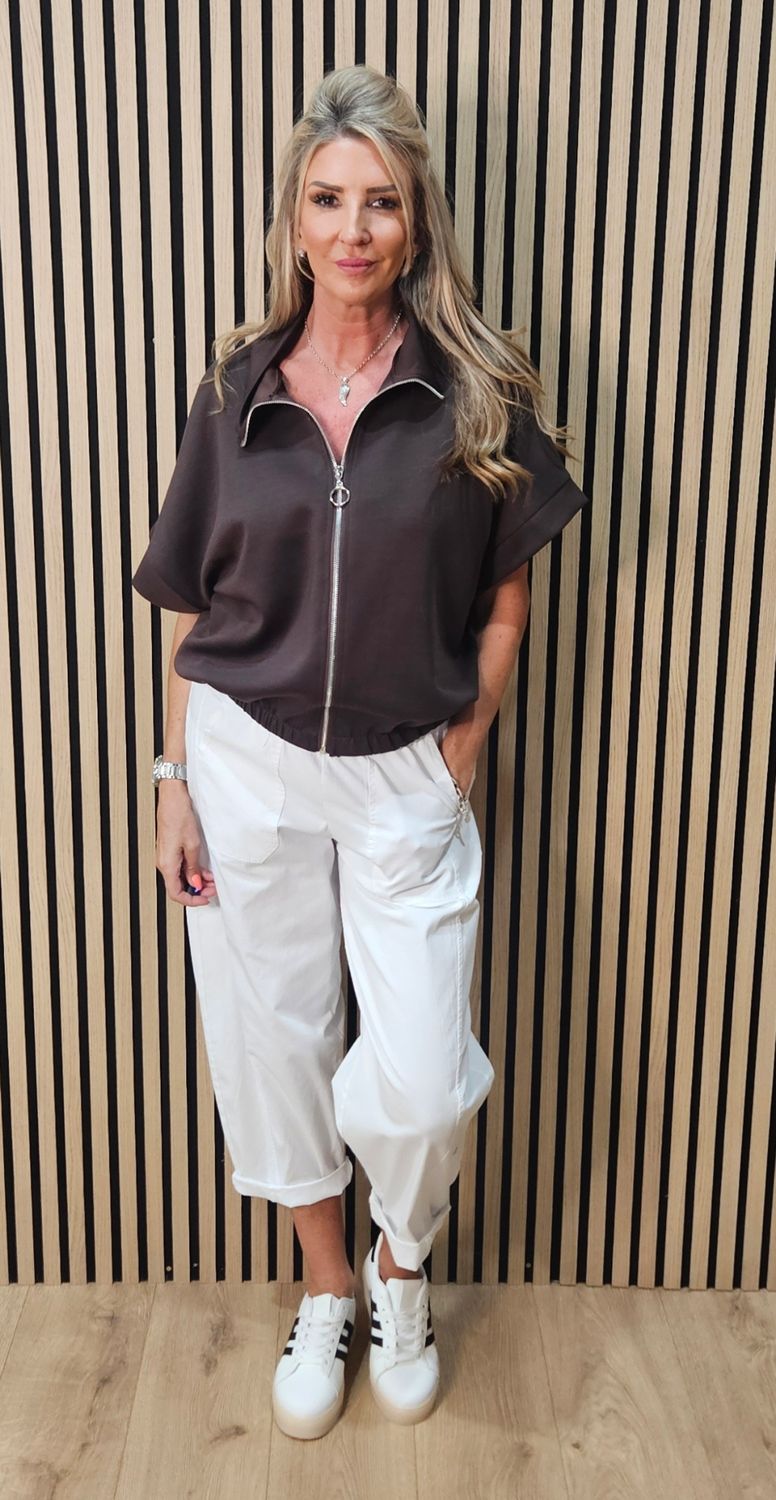 Cropped Zip-Up Jacket – Chocolate