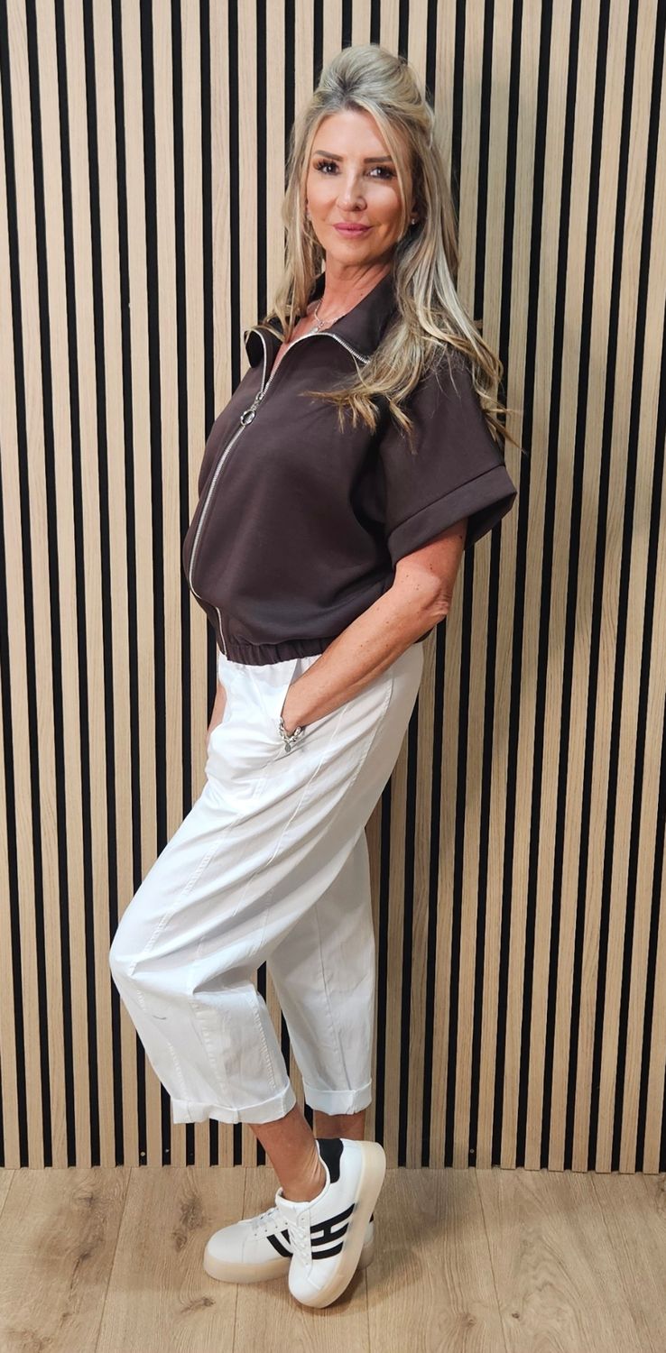 Cropped Zip-Up Jacket – Chocolate
