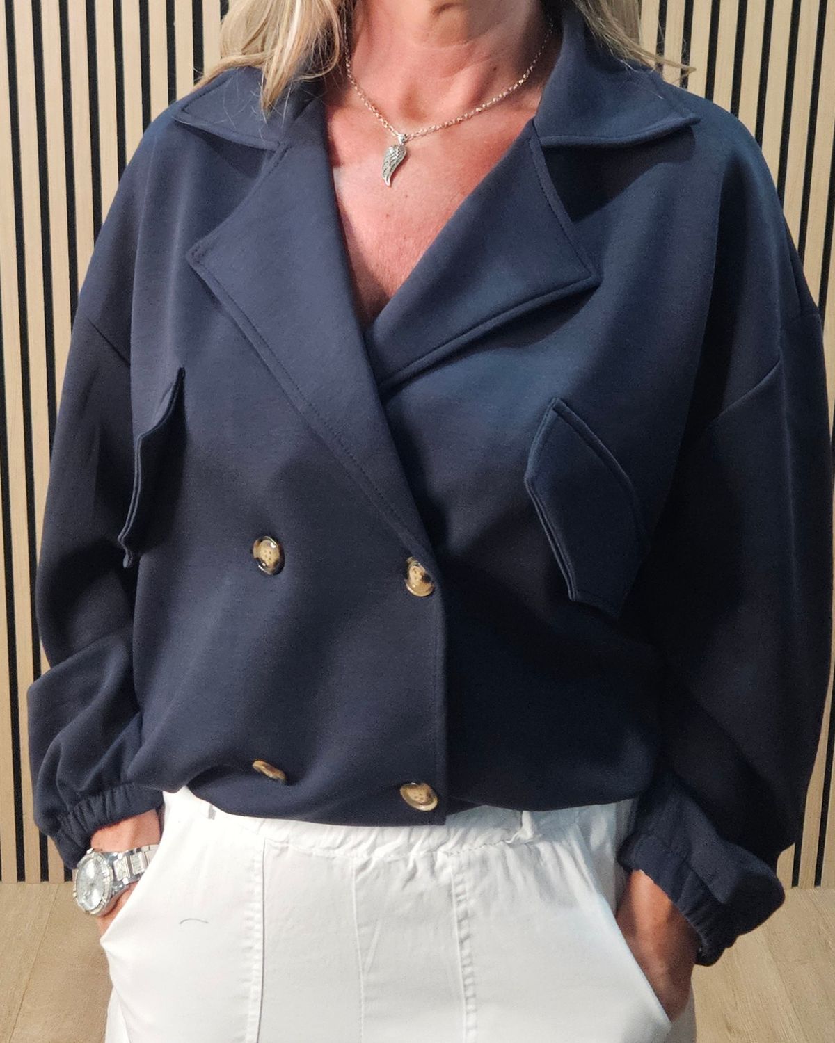 Double Breasted Soft Touch Jacket – Navy