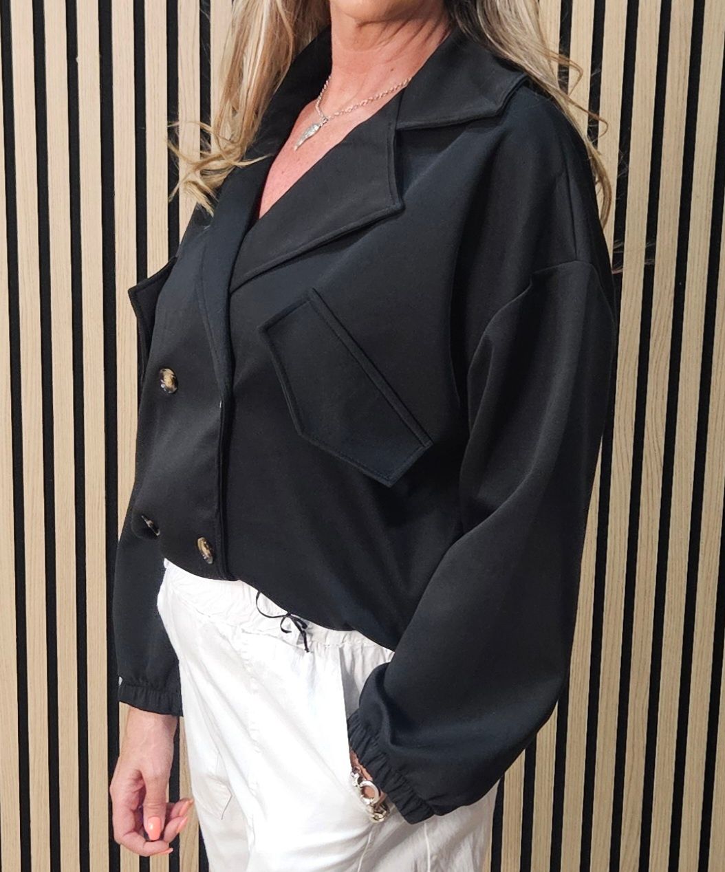 Double Breasted Soft Touch Jacket – Black