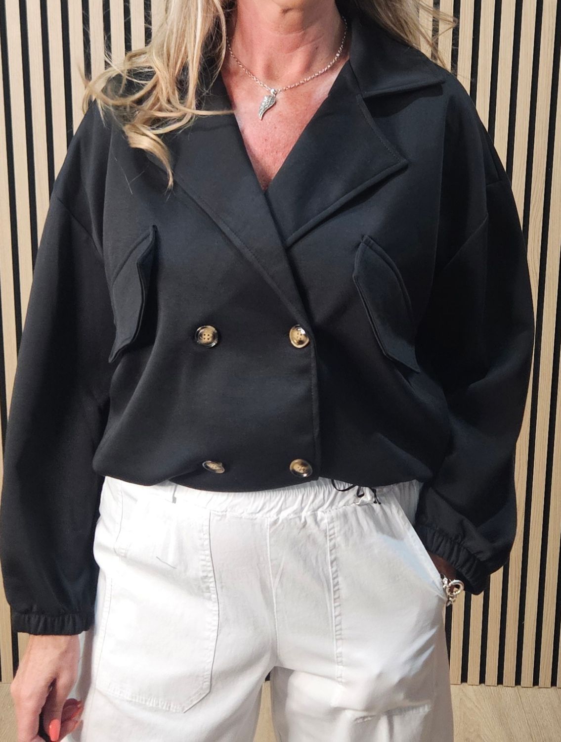 Double Breasted Soft Touch Jacket – Black