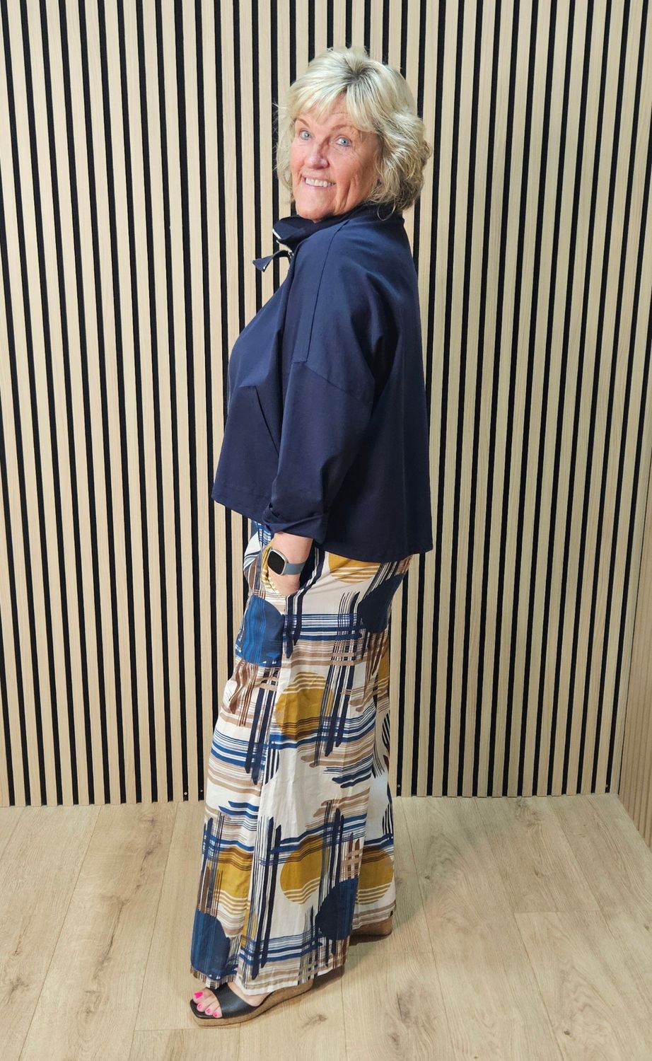 Abstract Print Wide Leg Cotton Trousers