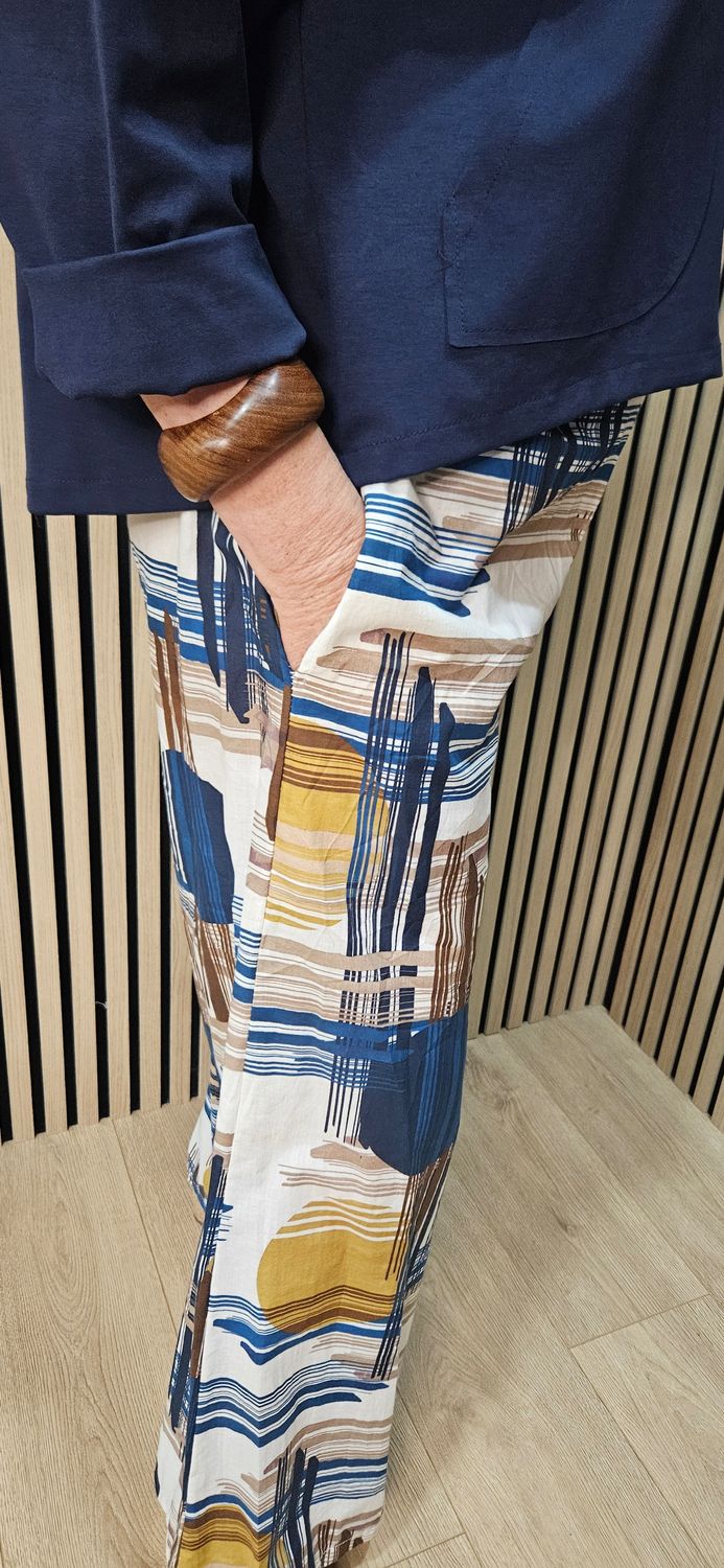 Abstract Print Wide Leg Cotton Trousers