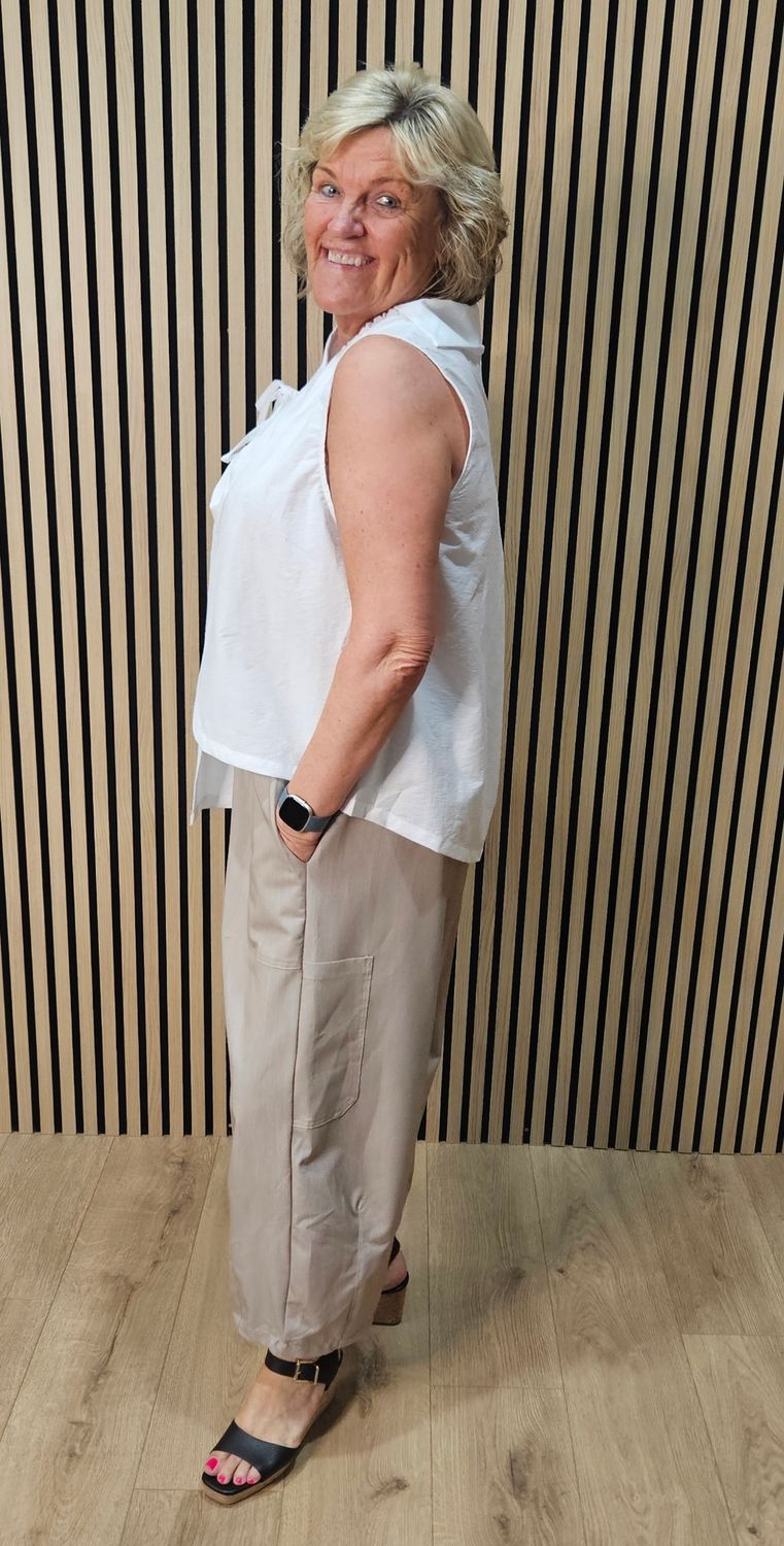 Asymmetric Tie Neck Sleeveless Blouse