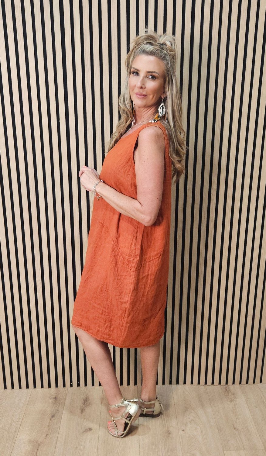 Pure Linen Drawstring Pocket Dress