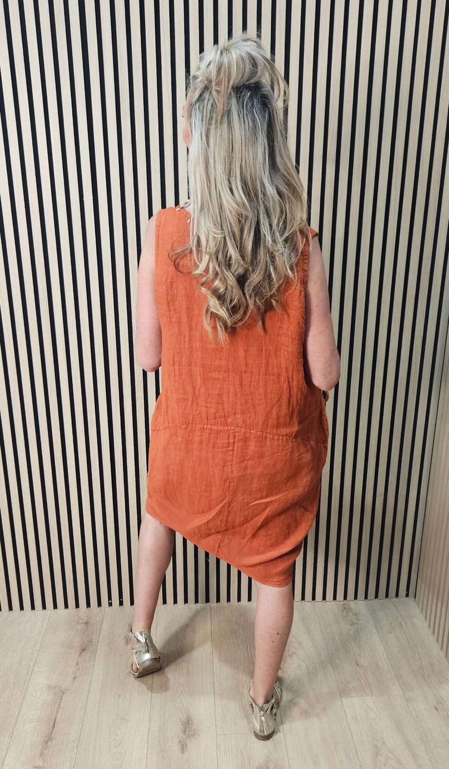 Pure Linen Drawstring Pocket Dress