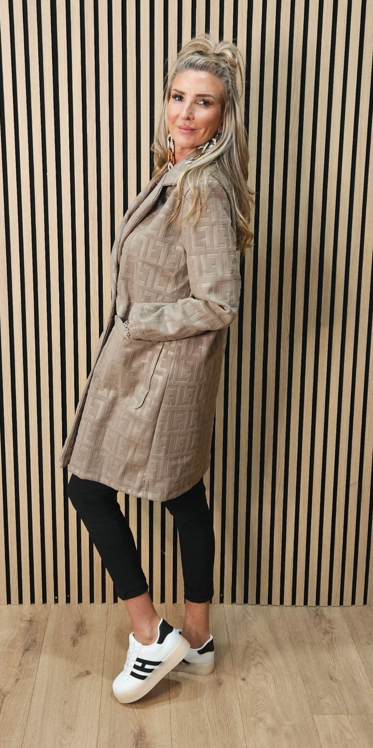 Embossed Double-Breasted Coat - Taupe