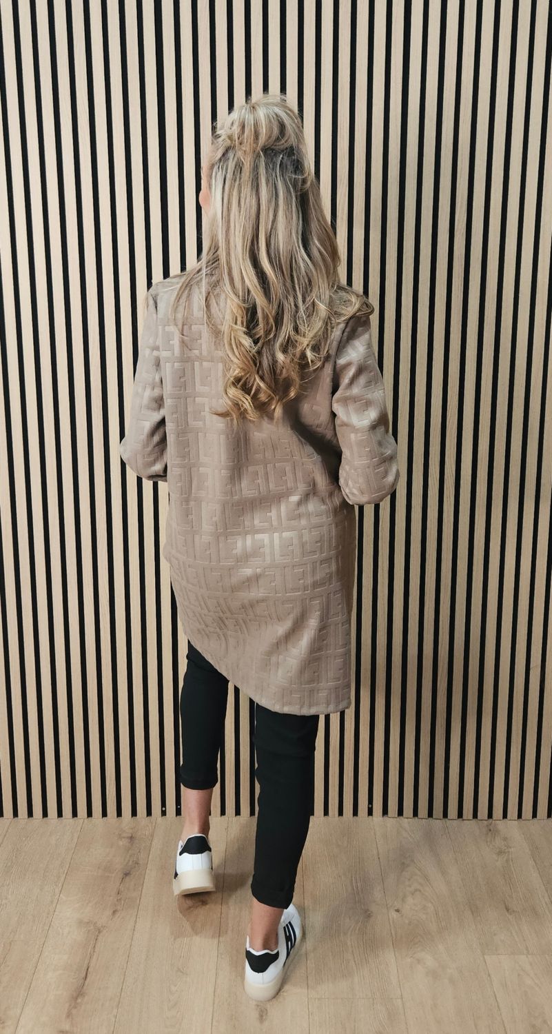 Embossed Double-Breasted Coat - Taupe