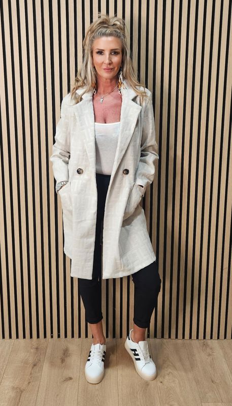 Embossed Double-Breasted Coat – Stone