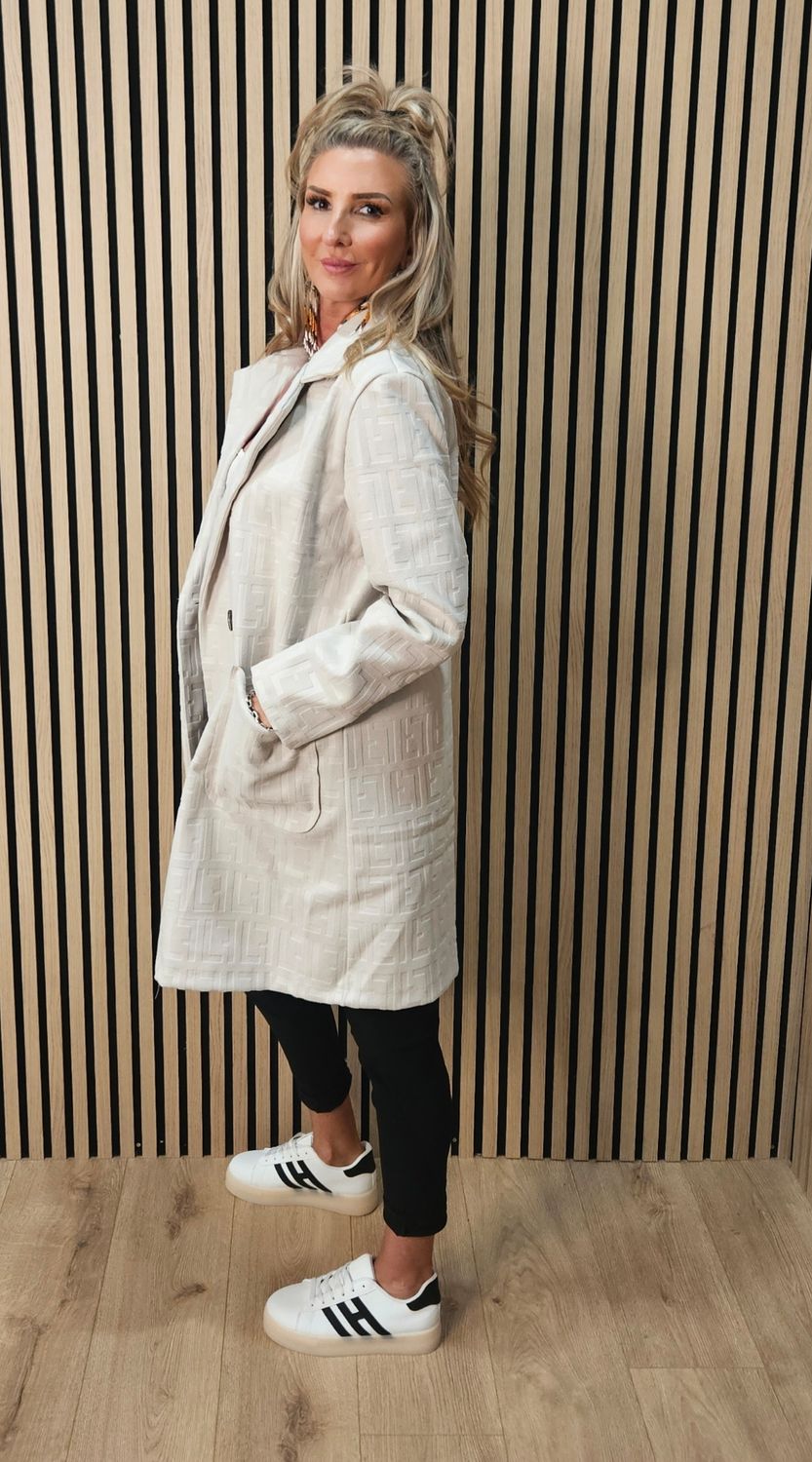 Embossed Double-Breasted Coat – Stone