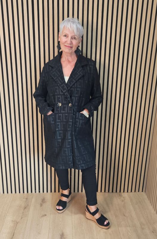 Embossed Double-Breasted Coat – Black