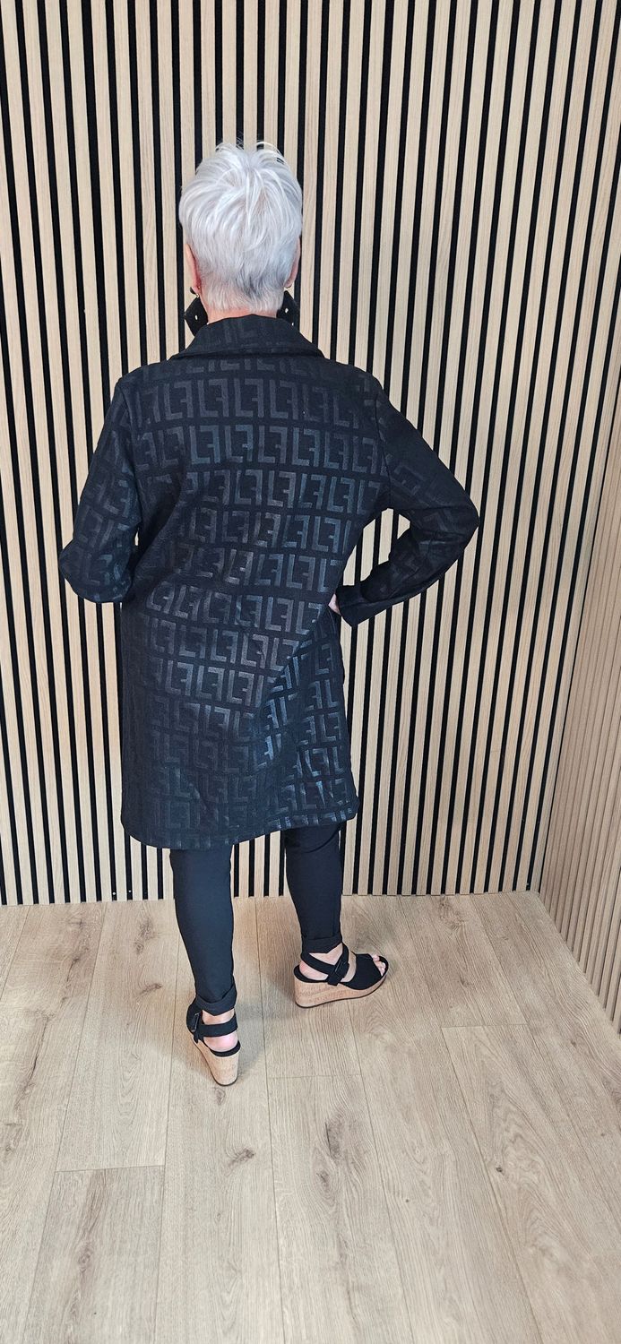Embossed Double-Breasted Coat – Black