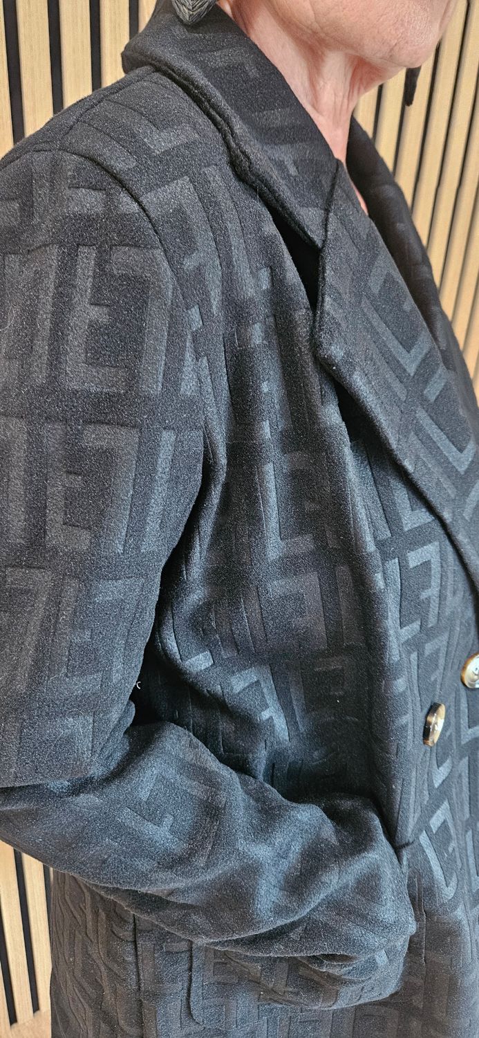 Embossed Double-Breasted Coat – Black