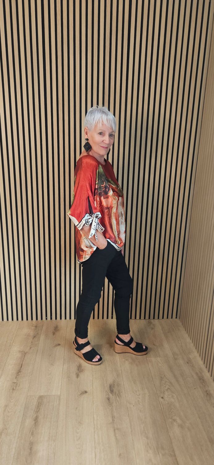 Côte d'Azur Print Tie Sleeve Top – Rust