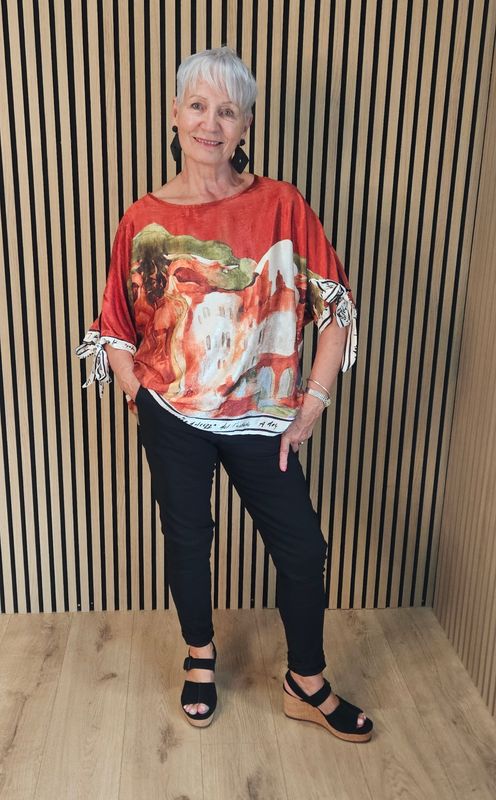 Côte d'Azur Print Tie Sleeve Top – Rust Côte d'Azur Print Tie Sleeve Top – Rust