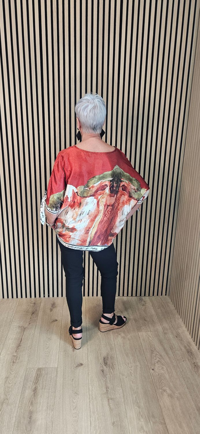 Côte d'Azur Print Tie Sleeve Top – Rust