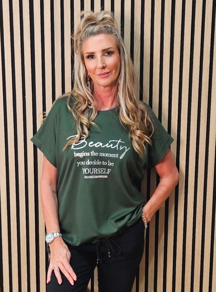 Beauty Slogan Drawstring Top