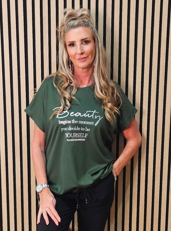 Beauty Slogan Drawstring Top