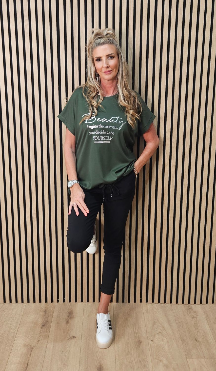 Beauty Slogan Drawstring Top