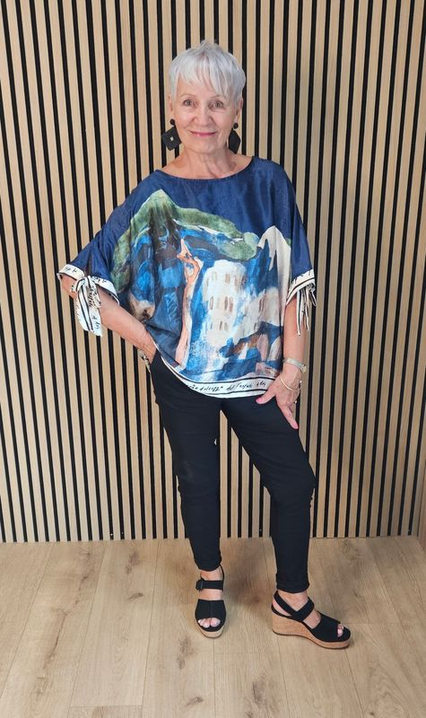Côte d'Azur Print Tie Sleeve Top – Navy Côte d'Azur Print Tie Sleeve Top – Navy