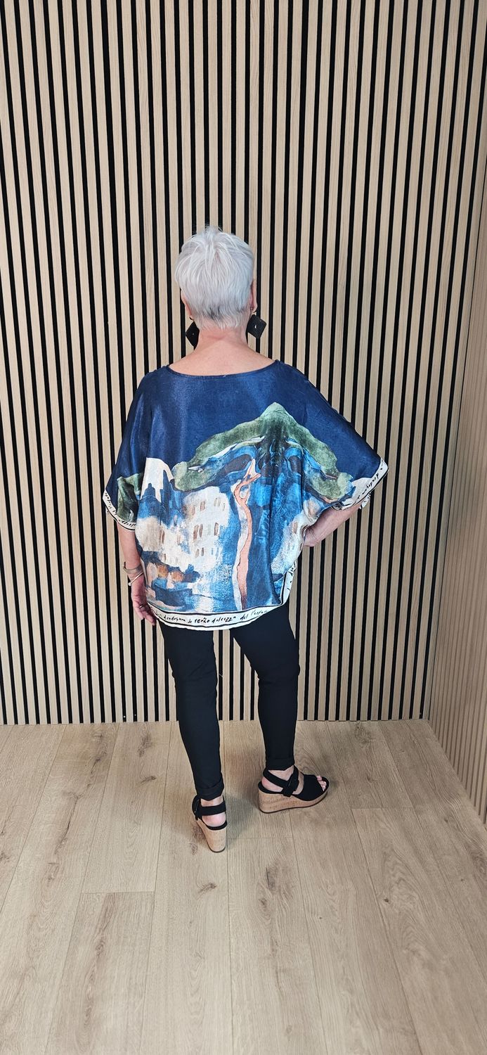 Côte d'Azur Print Tie Sleeve Top – Navy