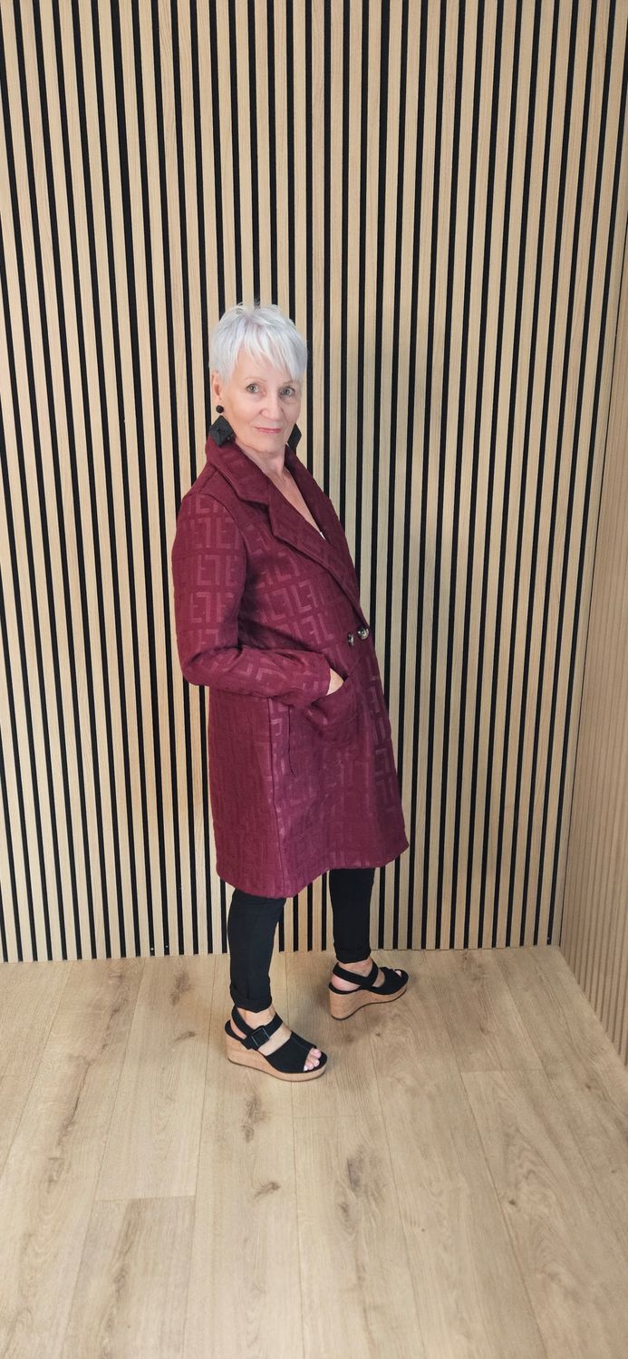Embossed Double-Breasted Coat - Oxblood