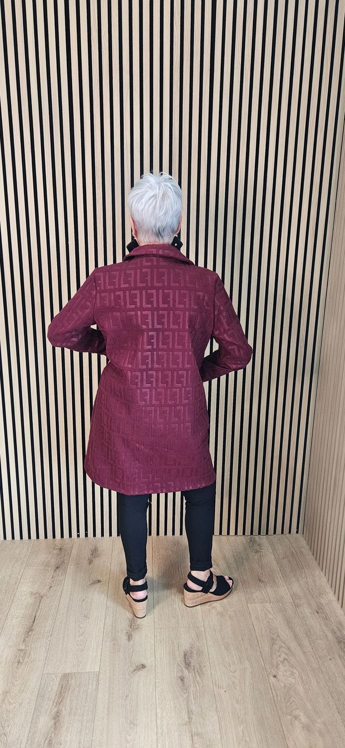 Embossed Double-Breasted Coat - Oxblood