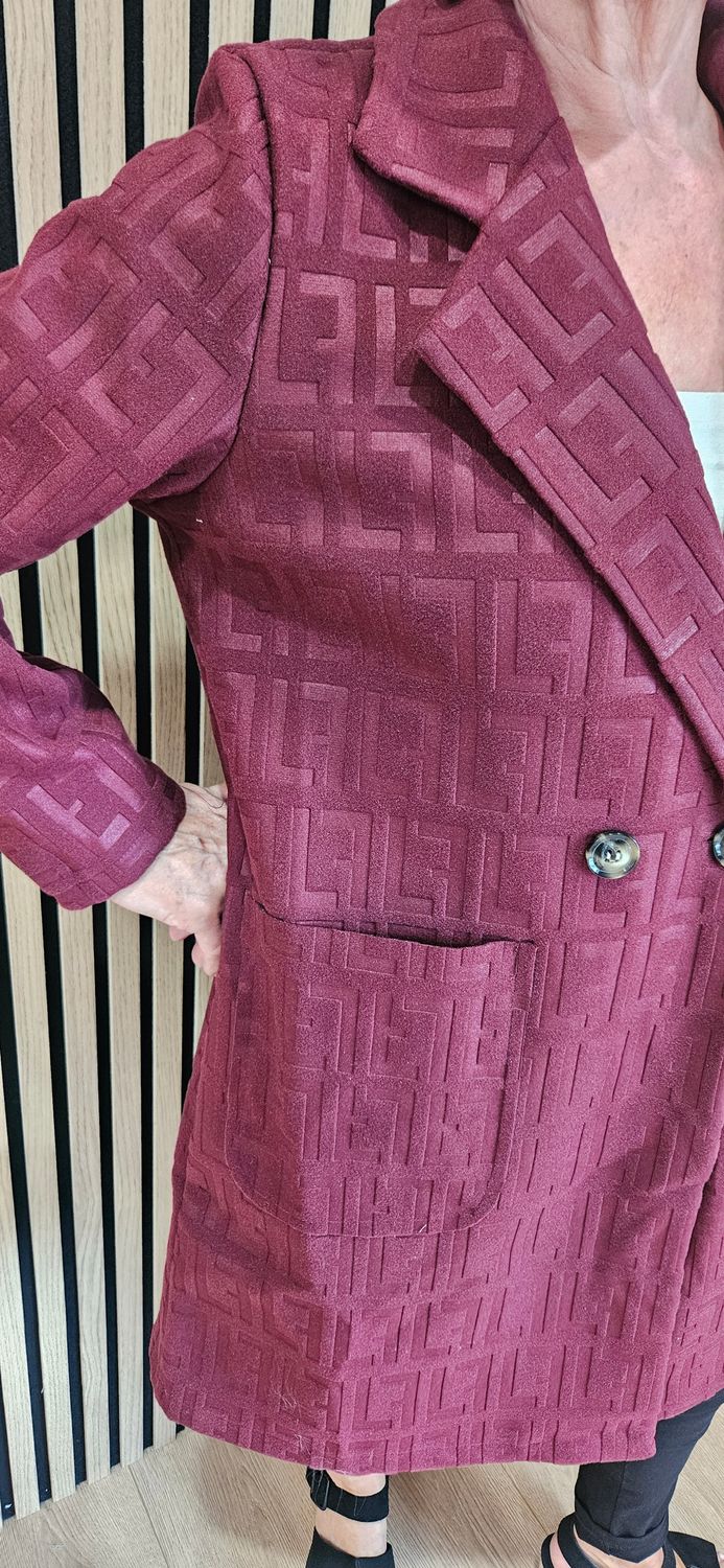 Embossed Double-Breasted Coat - Oxblood